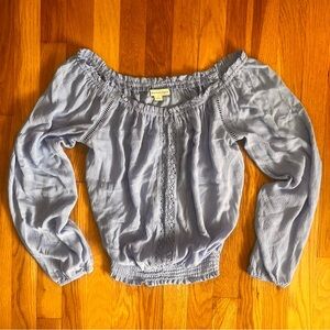 Aeropostale Gray Smocked Off-the-Shoulder Blouse